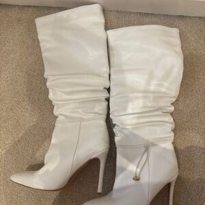 PrettyLittleThing White Slouchy Heeled Boots
